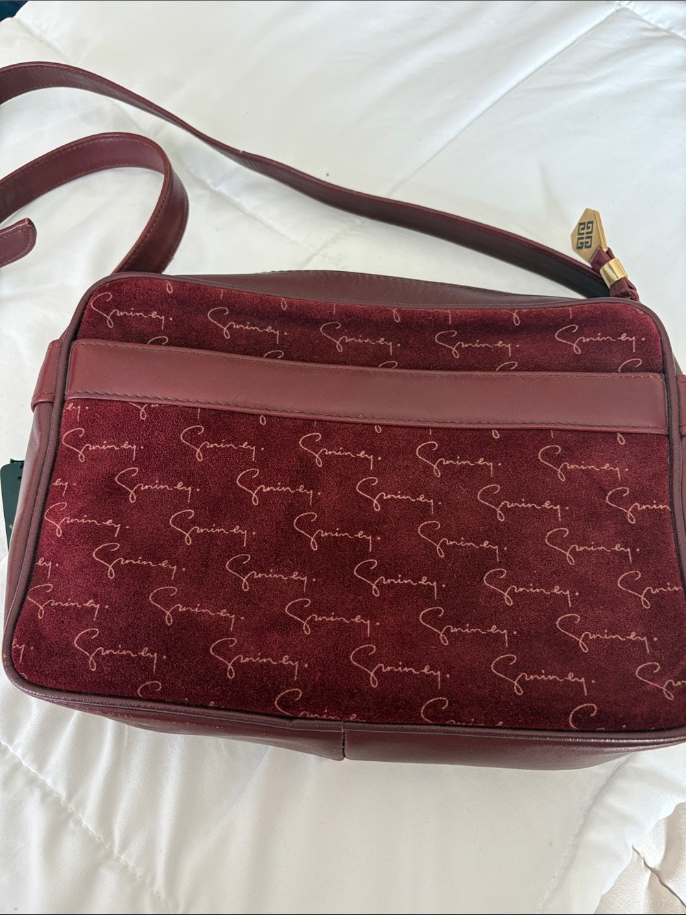 Vintage Givenchy Sac Burgundy Suede Leather Logo Shoulder Bag Made in Spain